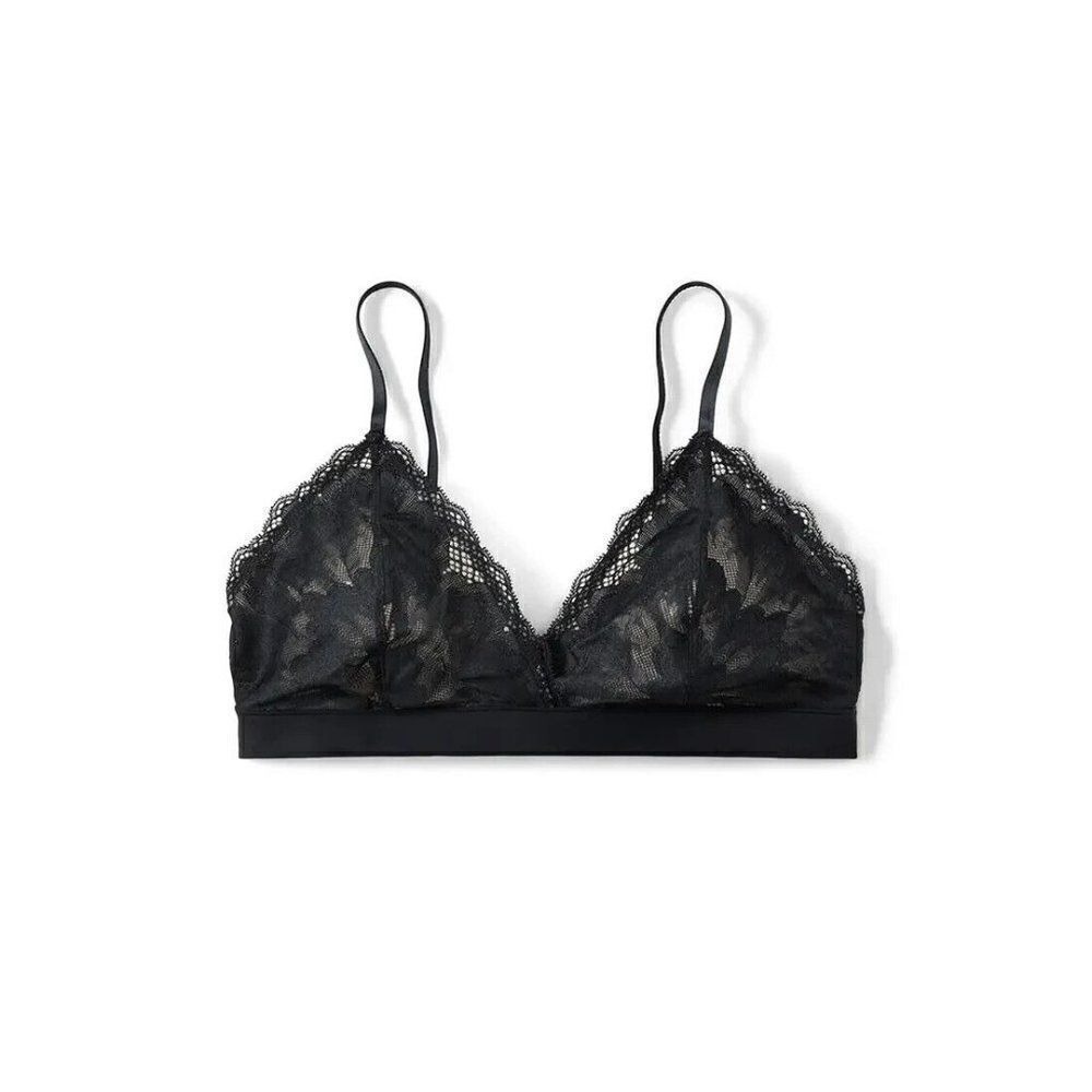 True & Co Soft Lace Bralette 36B Black Wireless Adjustable Straps‎ 14828 001